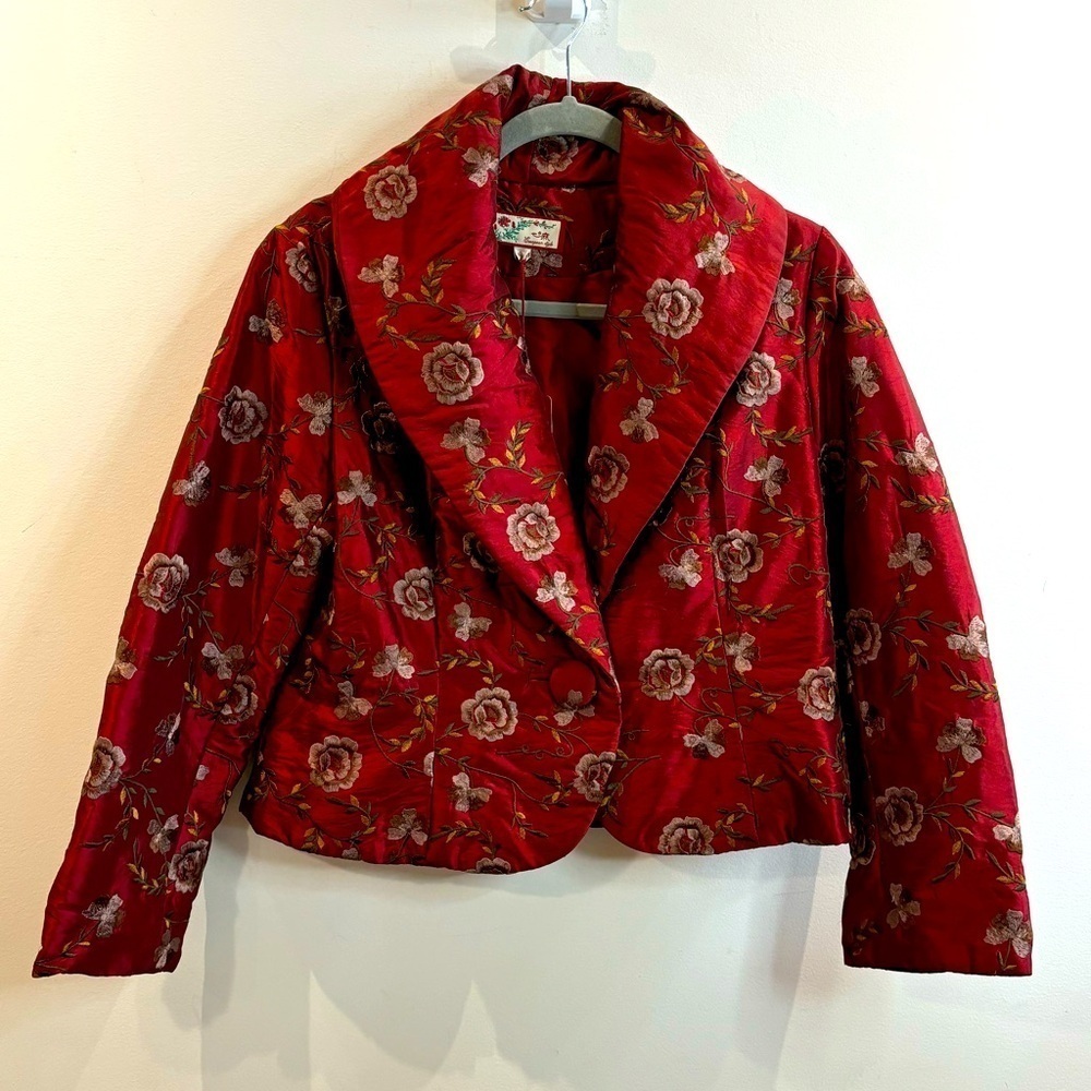 SISSY ME Sz L Blazer Jacket Puffer All Over Embroidery Cropped Art to Wear NEW